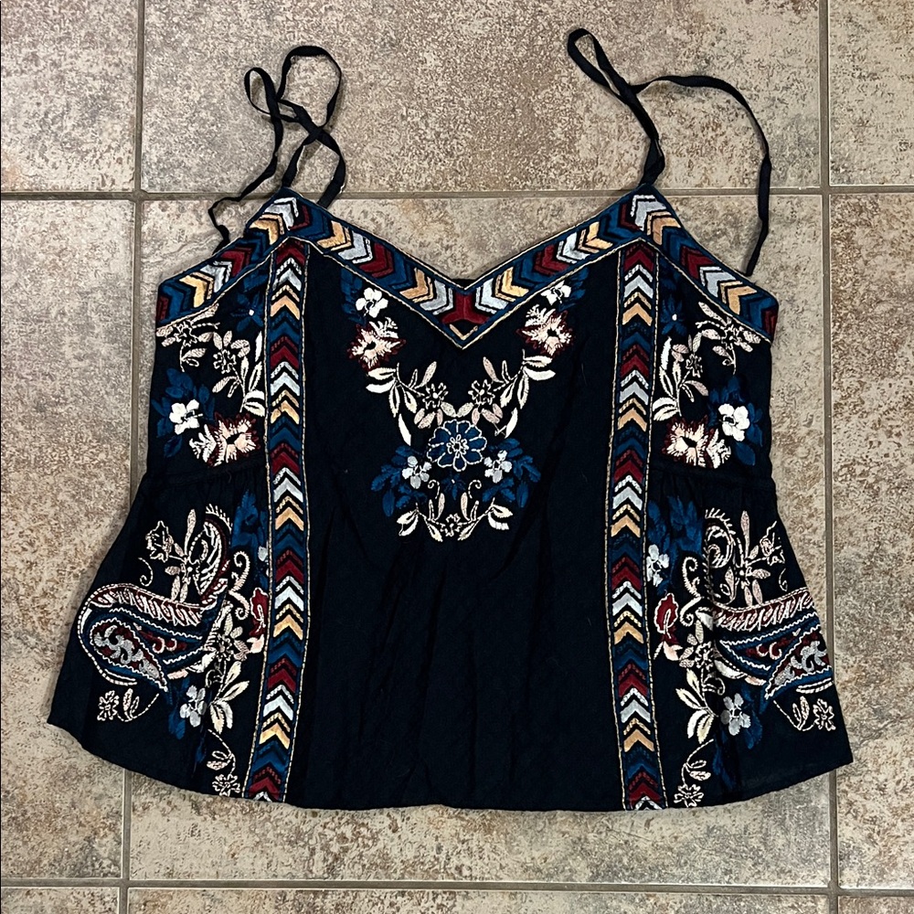 Love Sam Black and Blue Embroidered Camisole